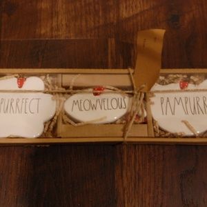 Rae Dunn cat-theme Christmas ornaments set of 3